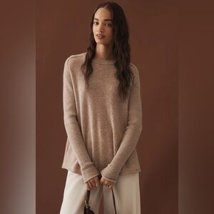 NWT new small Anthropologie Maeve crewneck cashmere swing sweater long Beige